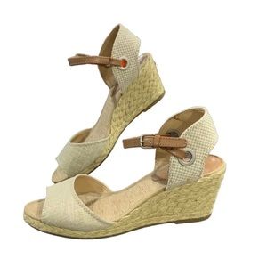 Lucky Brand Womens Kyndra White Canvas Wedge Espadrilles Sandals EUC Sz 7.5